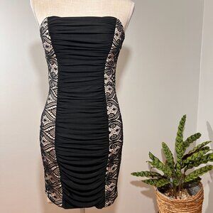 Foreign Exchange Black Lace Bodycon Dress Size Small With Ruching Detail